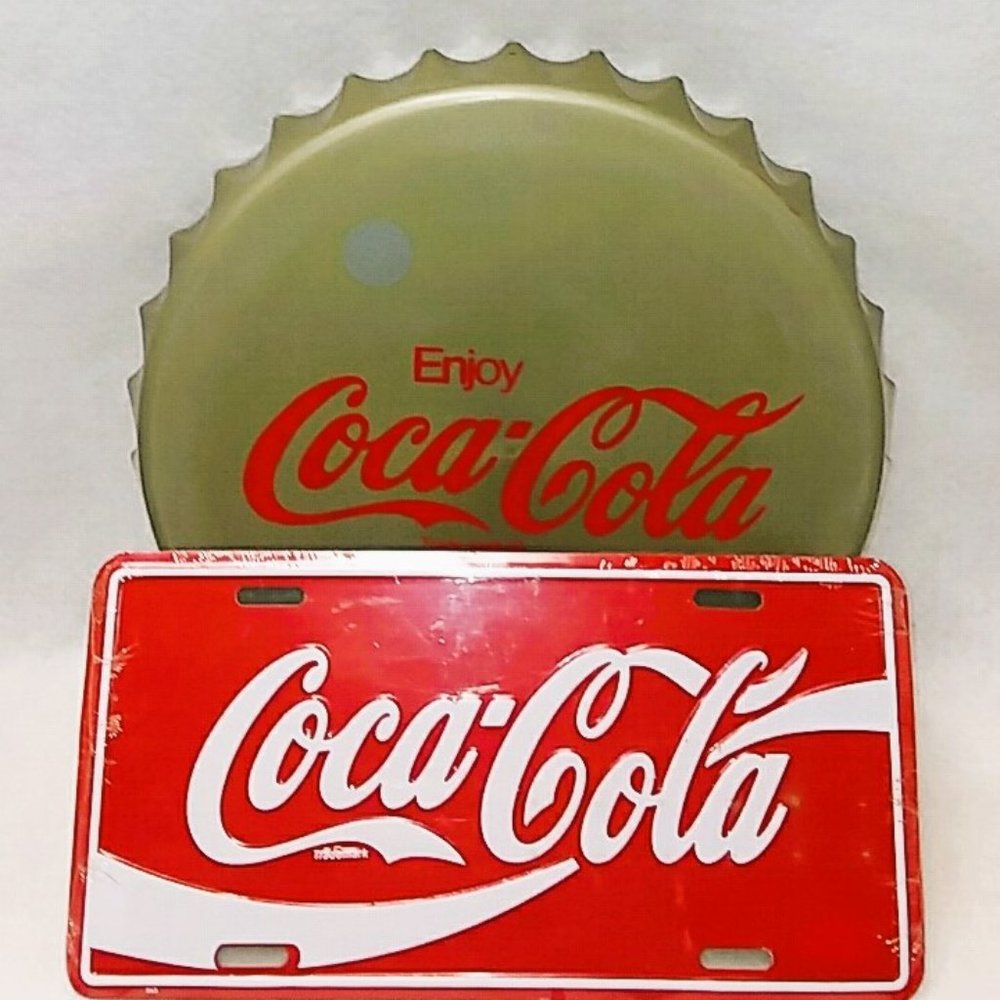 Coca Cola License Plate and Coke Bottle Cap Beverage Serving Tray